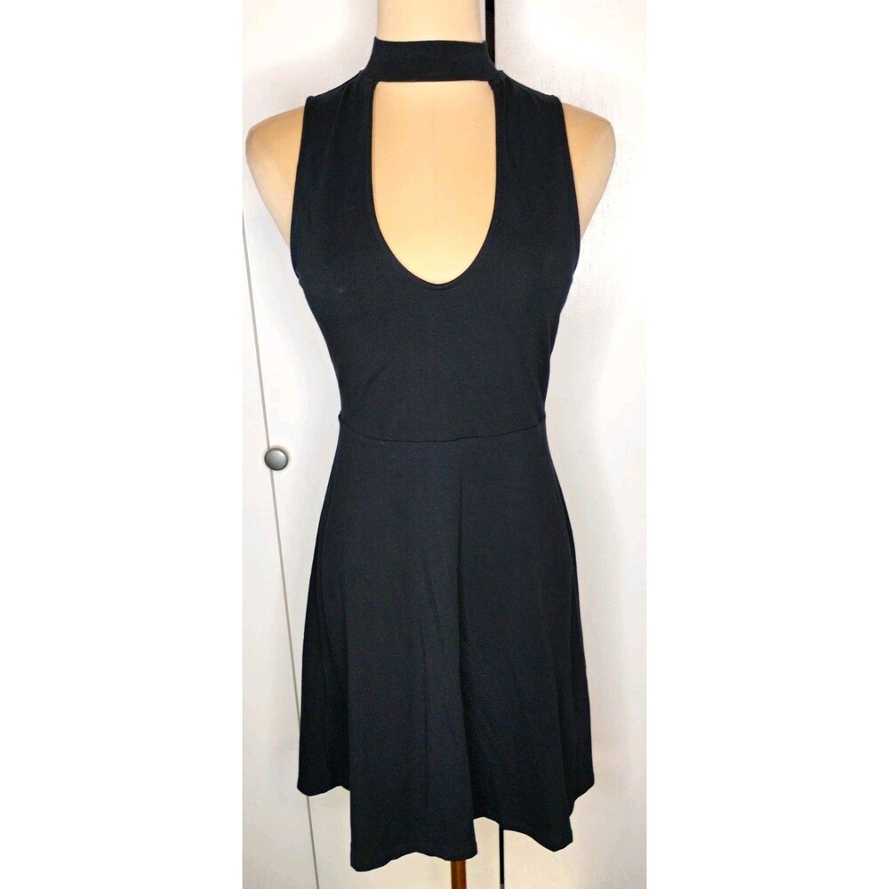 Express Black A-Line chocker/V-Neck Racerback Sleeveless Stretch Knit  Dress S